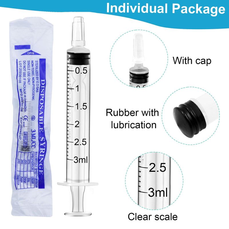 HXC Syringes 3 ml Plastic Syringe Pack of 24 Colostrum Syringe with Lid Food Syringe Disposable Syringes Individual Package 2 ml Syringe Sterile for Newborn Animal Feeding Lab 3ml