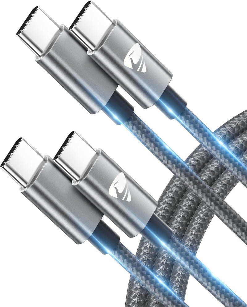 USB C to USB C Cable [2 Pieces 2 M + 2 M] 100 W USB C Cable PD Fast Charging Cable Nylon USB Type C Charging Cable for iPhone 16 Pro Max, iPhone 15, Samsung S24 S23 S22 S21, iPad Pro, MacBook Pro/Air, 2M+2M gray
