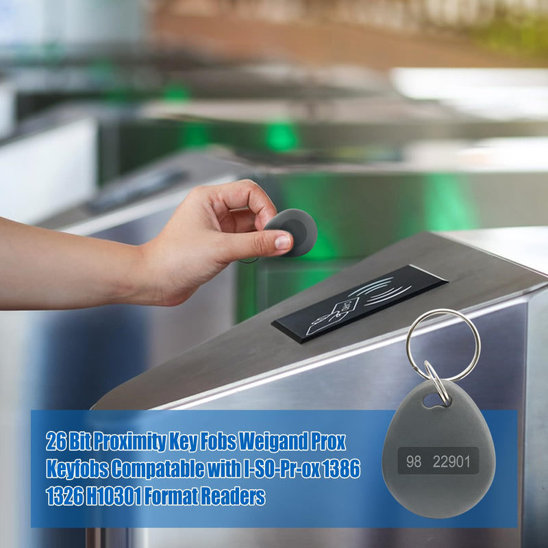 RFID Key Fobs Writable, HID 125KHZ 26 Bit Keyfobs Proximity Fob RFID Key Fob Id Card Token Tags Prox Key ISO-Prox 1346 1386 1326 H10301 Access Control Systems KeyTags (Gray,50) Gray 50