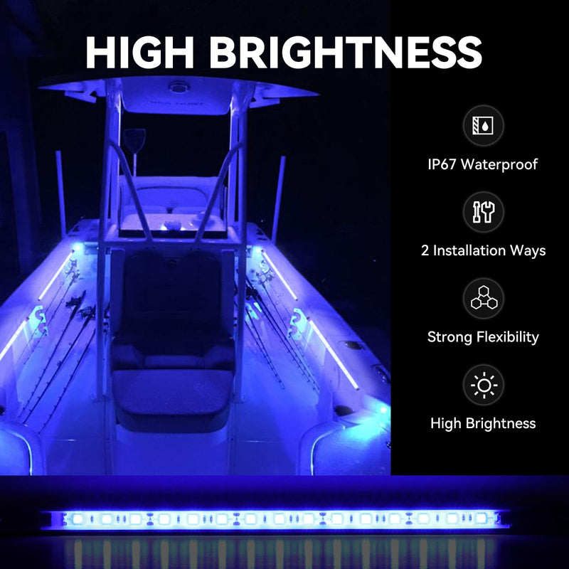 Boat Interior Lights Blue,Waterproof Led Boat Lighting, Marine Led Strip Lights, Super Bright Marine Lighting for Night Fishing Courtesy Lights for Pontoon Kayak Yacht Sailboat (Blue 4PCS)