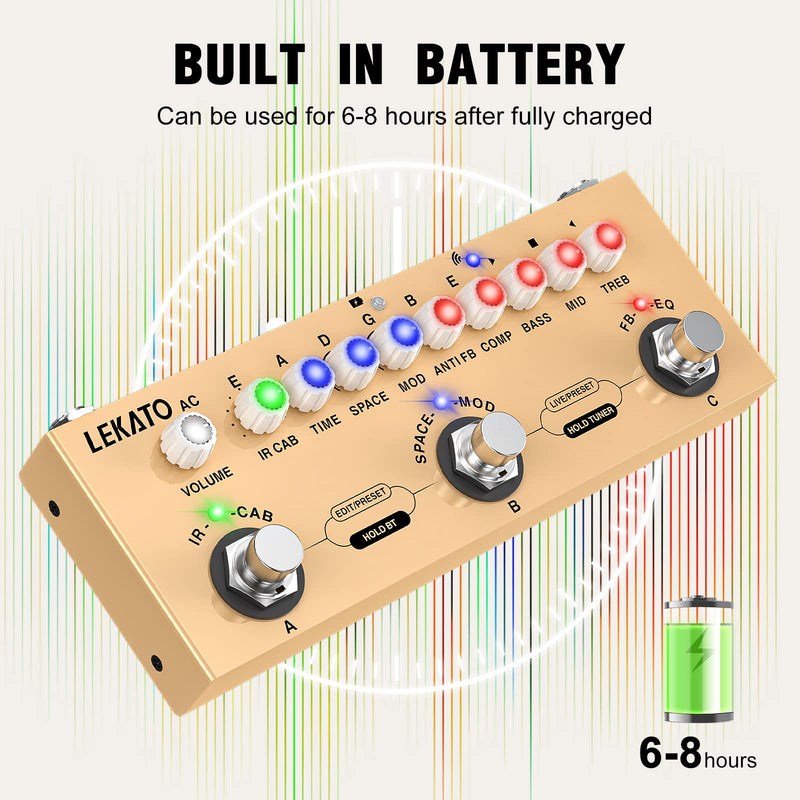 [AUSTRALIA] - LEKATO Multi Effects Pedal for Acoustic Guitar, with IR Loading 9 AMP Models, Acoustic Multi Effects Processor, Bluetooth 5.0,Recording, Built-in Battery 