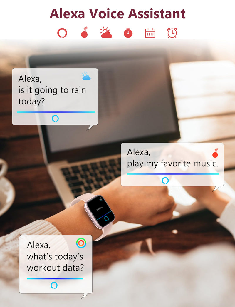 [AUSTRALIA] - Smart Watch, 1.83'' Smartwatch Women Men Answer Make Calls, Alexa Fitness Watch, IP68 Waterproof Fitness Tracker Watch, Heart Rate / Sleep Monitor, 100+ Sports Pedometer Watch for android & iOS Phone Pink 