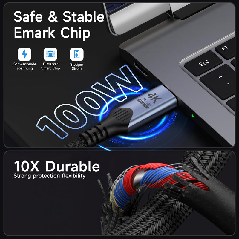 USB-c Long Cables 2-Pack 16.5FT,USB c 3.2 Gen 2x2 Compatible with Thunderbolt 4/3,20Gbps high Speed Data Transfer,Type C 100W Fast Charging,4K@60Hz Video with Monitor/Display/Dock/SSD/Hub. 16.5FT/5M+16.5FT/5M