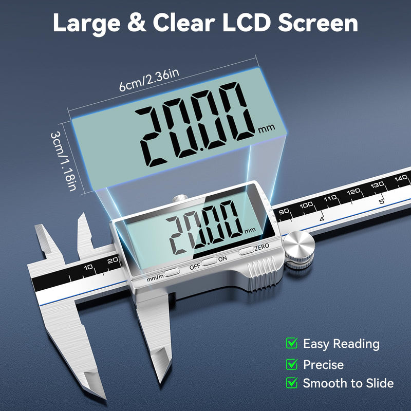 Housolution Digital Caliper, 12Inch Caliper Measuring Tool with Large LCD Screen, Inch/MM Switch, 4 Measuring Ways, Stainless Steel Micrometer Vernier Caliper with Splashproof Screen for Woodworkers 12inch/300mm