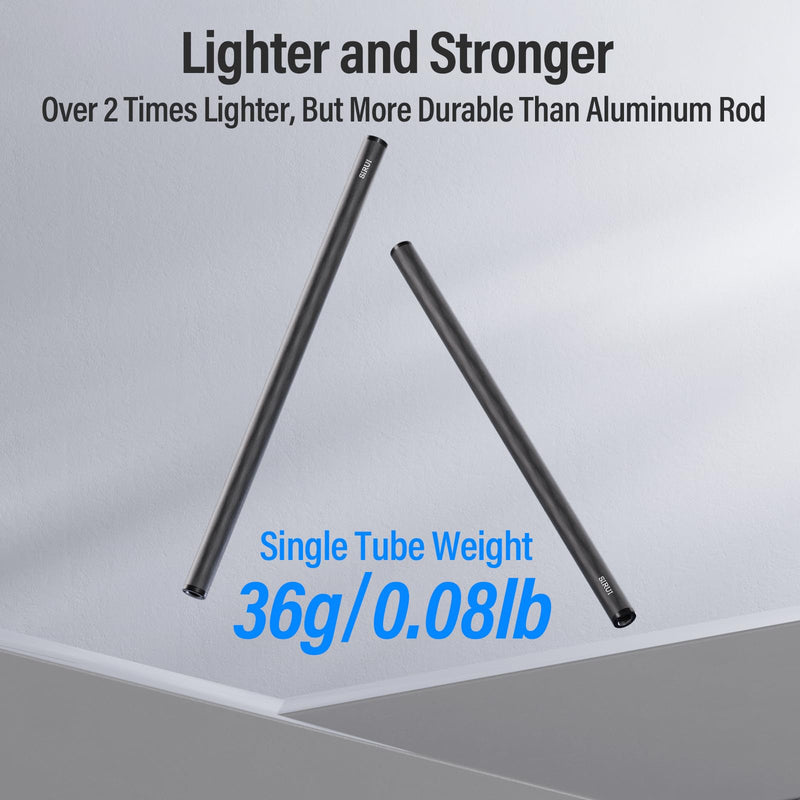 SIRUI 15mm Carbon Fiber Rod, Universal 12"/30cm Camera Rail Rods for 15mm Rod Rail Support System, Follow Focus, Should Rig, AM-CR300, Pack of 2