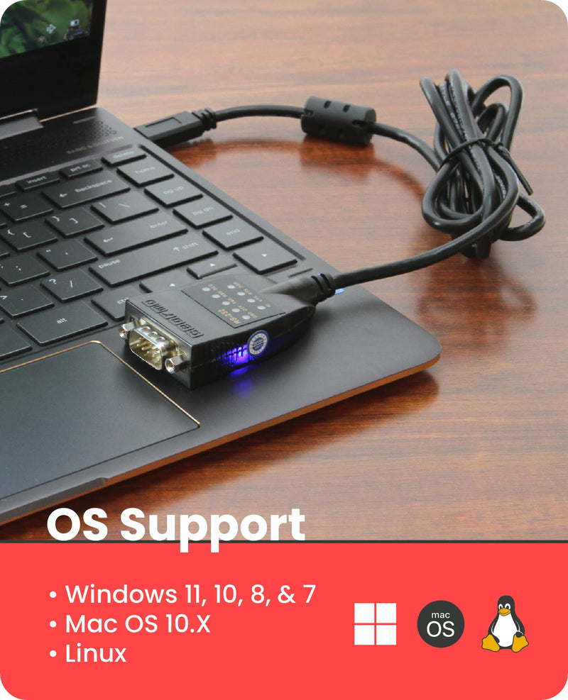Gearmo USB-C 2.0 to Serial RS-232 Adapter w/ LED Indicators