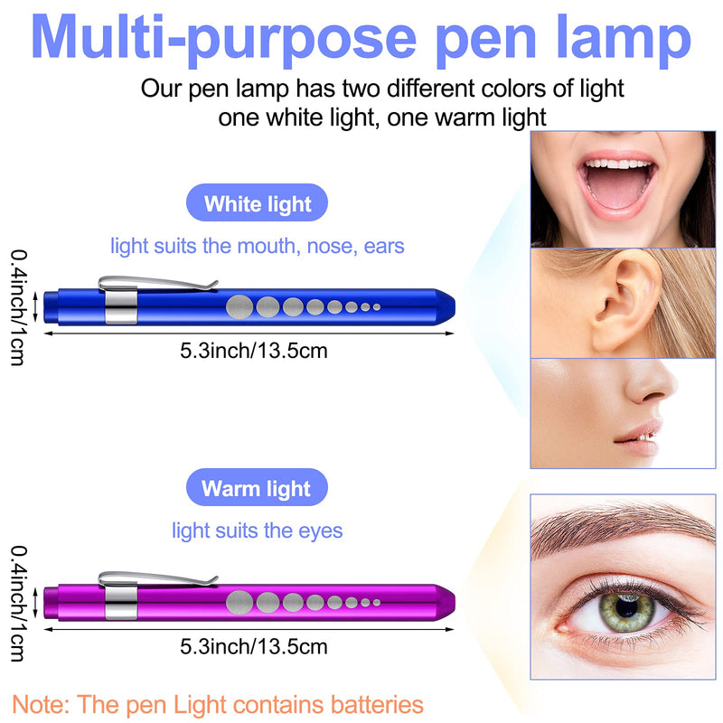 [AUSTRALIA] - Mudder 6 Pieces Pen Light Included Batteries Reusable LED Penlight Pupil Gauge Warm Light Pen Reusable Penlights for Home Care Daily Care, (Black, Red, Blue, Purple, Gold and Silver) 