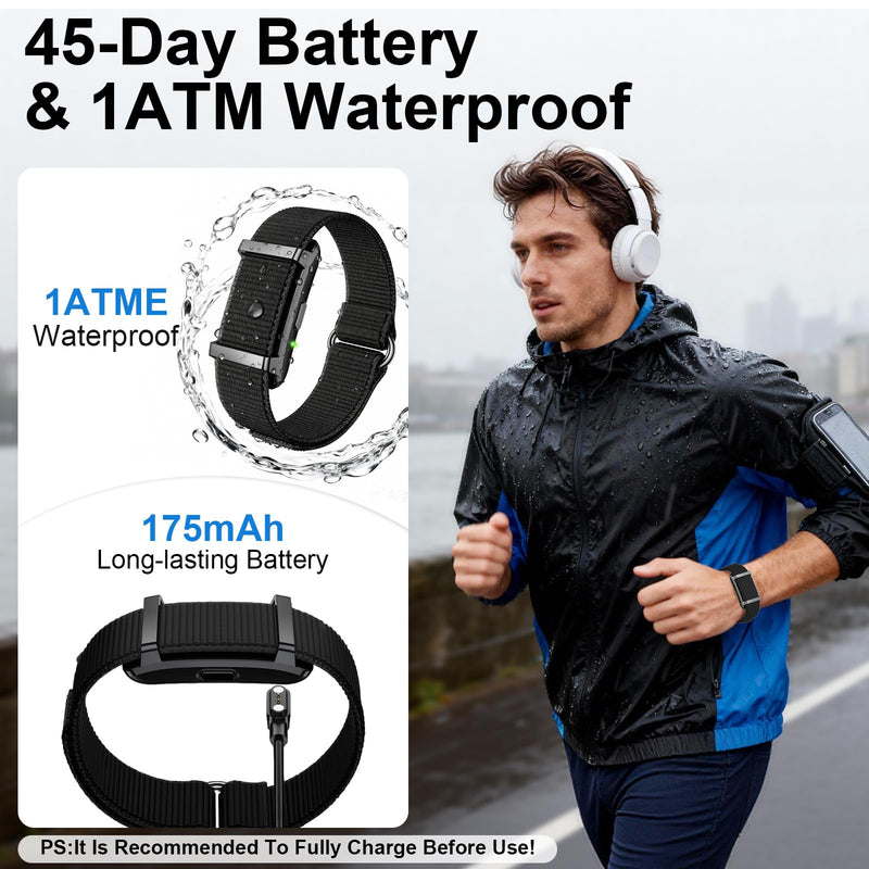 Smart Bracelet Fitness Trackers for Men Women, Smart Watch 24/7 Heart Rate Sleep Stress HRV Monitor, 170+ Sports Modes, 2 Bands, Free APP Black