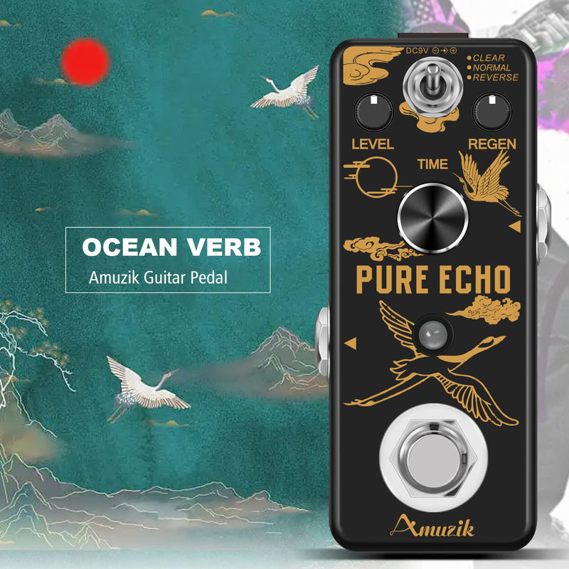Amuzik Pure Echo Guitar Effect Pedal Analog Digital Delay Effects Pedals for Clear Normal Reverse 3 Modes with Ture Bypass Mini Size