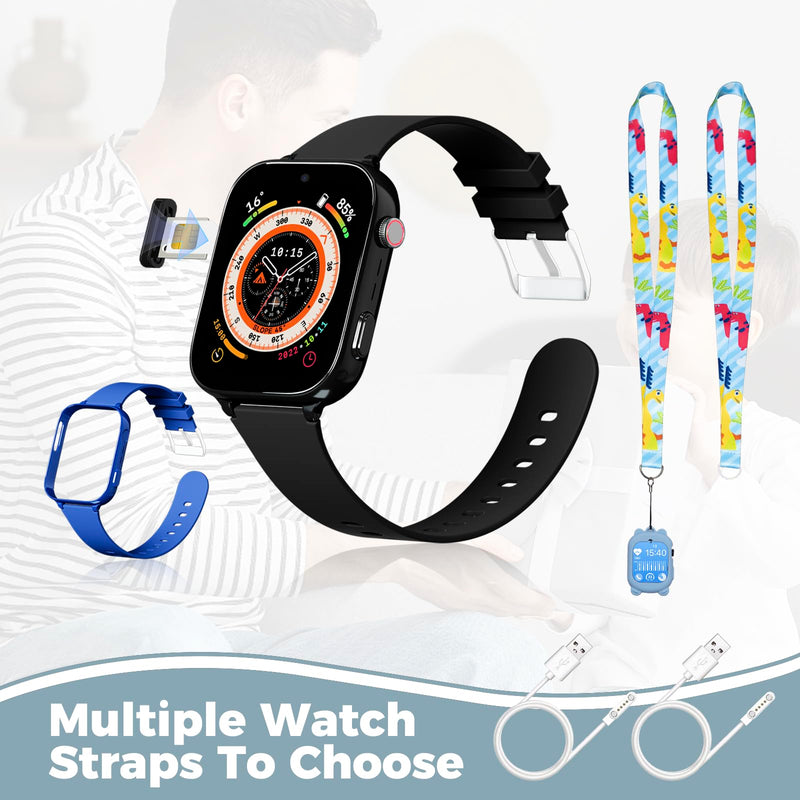 4G Kids Watch, Smart Watch for Kid GPS Tracker with SIM Card, Texting, Camera, Two-Way Calling, School Mode, SOS, Games, Best for Children Aged 3-12, Ideal Gift for Kids black and blue