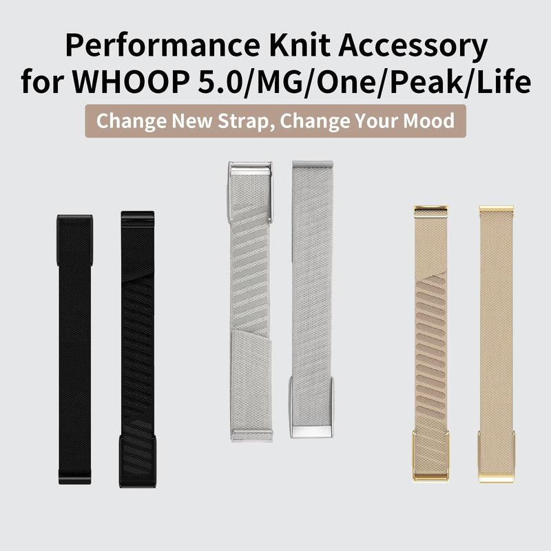 3 Pack Nylon SuperKnit Sport Bands Compatible with WHOOP 5.0/MG Band for Men Women - Soft, Breathable & Comfortable, Adjustable Replacement Wristbands Straps- Not Compatible with Gen 4 Black/Starlight/Dune Gold For Whoop 5.0 Mg
