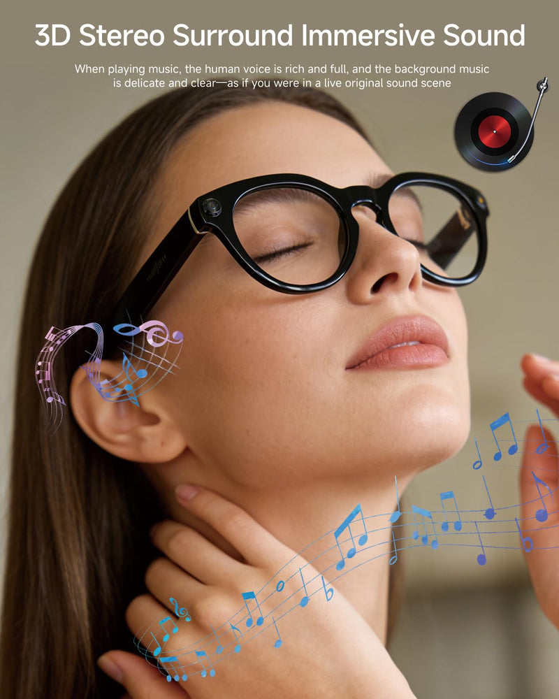 AI Smart Glasses with Camera 8MP 1080P HD Video Recording,Lightweight Open-Ear Bluetooth Audio, AI Assistant & Real-Time Translation, Stylish Smart Glasses for Women, Brown