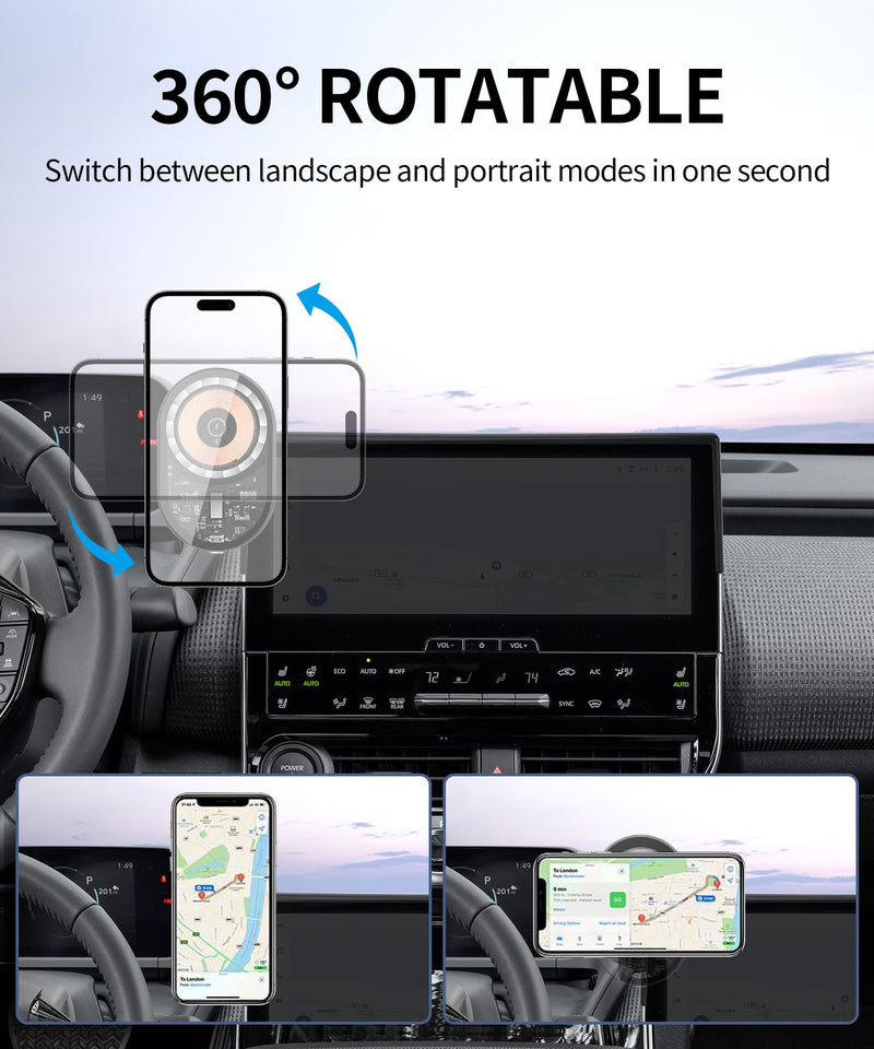 Wireless Charging Car Phone Holder for Toyota bZ4X 2023-2026 8/12.3" Screen | Subaru Solterra Universal Mechanical Clip Cell phone Mount Accessories Fit iPhone Android, Automobile GPS Dashboard Cradle