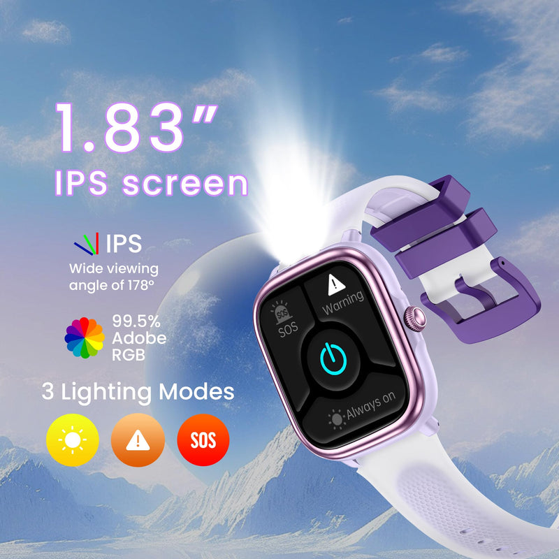 Kids Smart Watch for Boys Girls Ages 5-14, NO Phone/APP Needed | LED Flashlight, Games, Heart Rat, Sleep Monitor, Multiple Sports Modes, IP68 Waterproof, Steps Tracker Fitness Watch 1.83" Purple