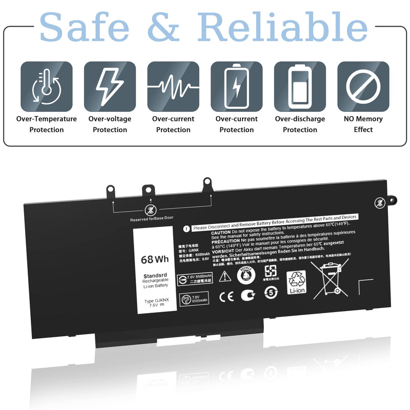 68WH GJKNX Dell Battery Replacement for Dell Latitude 5480 5580 5280 5288 5488 5590 5591 5490 5491 5495 E5480 E5580 E5490 E5590 Precision 15 3520 3530 Series GD1JP DY9NT 5YHR4 451-BBZG 7.6V 4-Cell GJKNX Battery