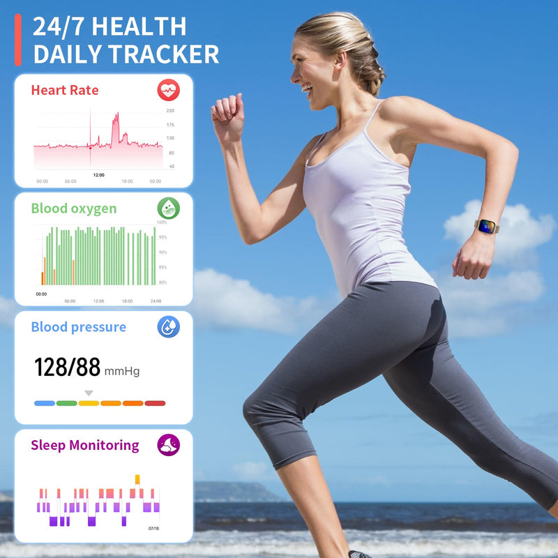 Smart Watch for Women, 1.85" AMOLED Display, IP68 Waterproof Fitness Tracker, 118 Sports Modes, Heart Rate/SpO2/Sleep Monitor, Gift for Her, Compatible with Android iPhone (Rose Gold) Rose Gold