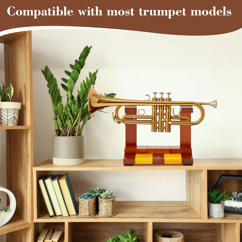 Ripeng Wooden Trumpet Stand Horizontal Trumpet Holder for All Musicians Unique Gift, 9.5 x 4.7 x 7.8 Inch, Trombone Accessories