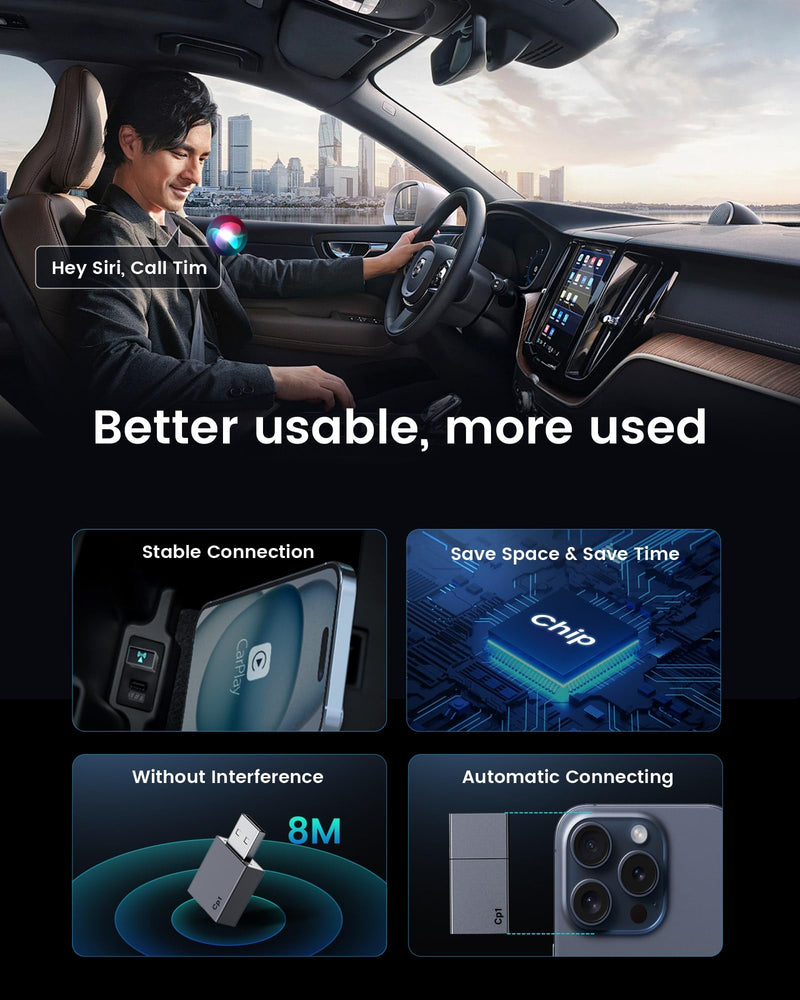 [AUSTRALIA] - Wireless Carplay Adapter for iPhone - Plug & Play Convert Wired to Wireless CarPlay for Cars from 2016 and iOS 10+, No Latency Mini USB Type A Black 