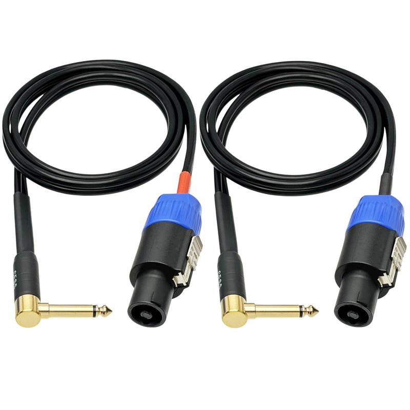 CESS-133-3f Right-angle 1/4 Inch TS Plug to Speakon Speaker/Amplifier Cable, 2 Pack (3 Feet) 3 Feet