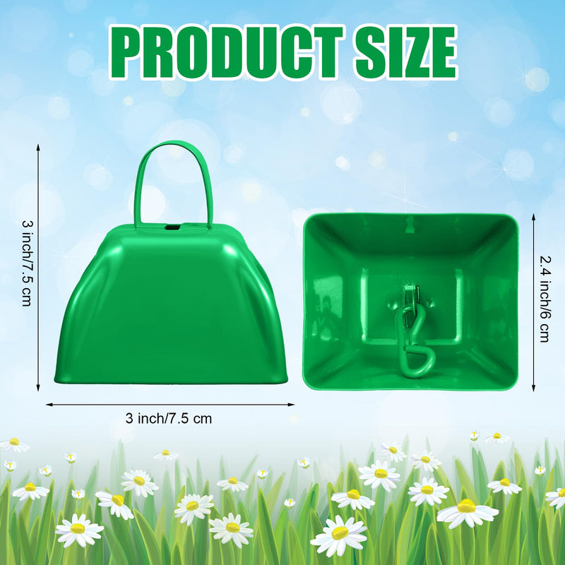 Therwen 12 Pack Metal Cow Bells Noise Makers with Handle 3 Inch Hand Percussion Cowbells Bulk Loud Call Bell for Sporting Events Cheering Football Games Team Spirit Weddings Party Noisemakers (Green) Green
