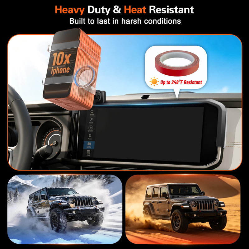 Magnetic Phone Mount Holder for Jeep Wrangler JL/4xe & Gladiator JT 2024 2025 2026, 12.3 Inch Clip-On, No Block Screen for Landscape, Sturdy for Off-Road, Cell Car Holder for MagSafe iPhone & Samsung