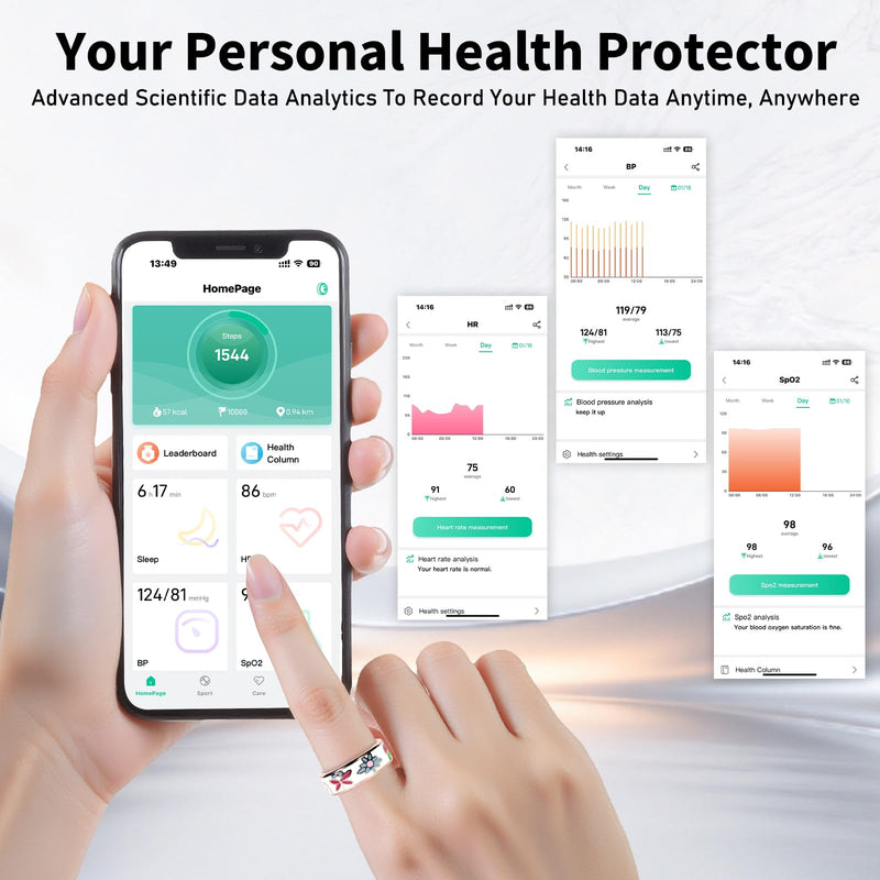 Smart Ring for Women Fitness Ring, No Subscription Fee Enamel Rose Gold 8# | Health Ring IP68 Waterproof with Heart Rate, Blood Oxygen, Sleep Health Monitoring, for iPhone/Android 8#