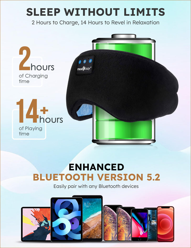 MUSICOZY Sleep Headphones Bluetooth Sports Headband, Wireless Music Sleeping Headphones Sleep Eye Mask Earbuds for Side Sleepers Workout Running Travel Yoga Office, Pack of 2