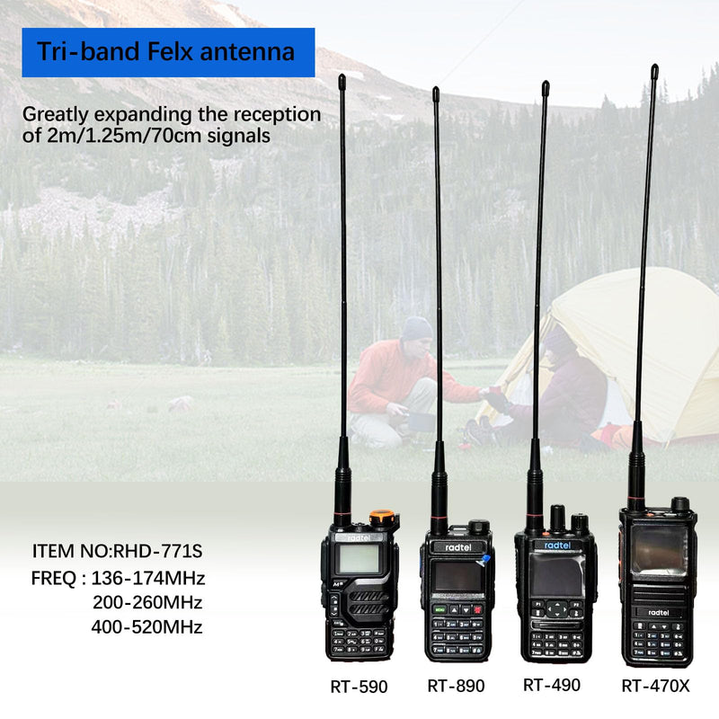 Radtel Tri-Band Flex Antenna RHD-771S 144//220/430Mhz 35cm/13.7inch SMA Female Foldable Soft Antenna Compatible with Baofeng/Kenwood/Radtel RT-900 RT-470X RT-890 RT-730 RT-4D Radios
