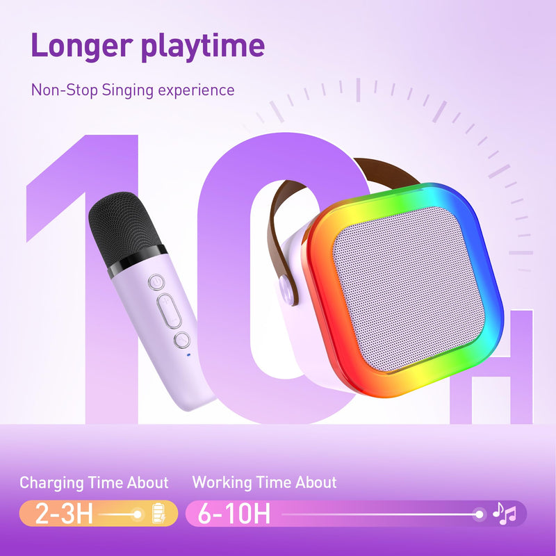 Mini Karaoke Machine: Mini Karaoke Machine with 2 Wireless Karaoke Microphones and Light for Family Home Party - Portable Singing Karaoke Speaker - Stage-subwoofers (Purple) Purple