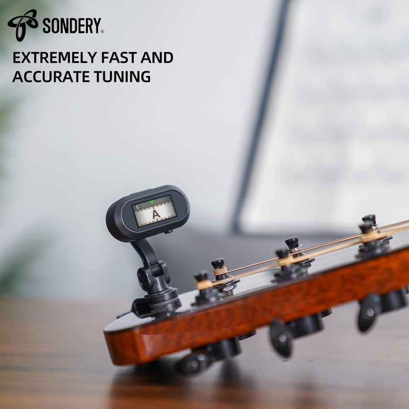 Sondery Guitar Ukulele Tuner Clip On Rechargeable, Easy to Read Simple TFT Screen Extremely Fast and Accurate Tuning, Headstock Chromatic Tuner Pitch 410-460Hz, Perfect for Any Lighting