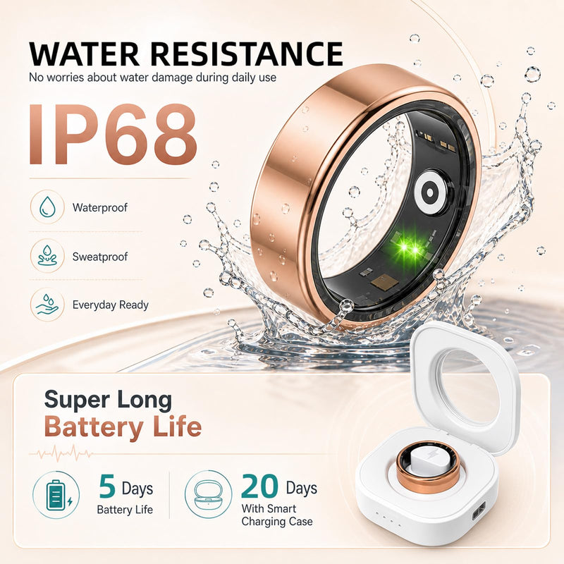 Smart Ring for Women & Men, IP68 Waterproof Fitness Tracker Ring with Heart Rate, Blood Oxygen & Sleep Monitor, Health Tracker Ring Compatible with iOS & Android, No Subscription Fee (#7) #7