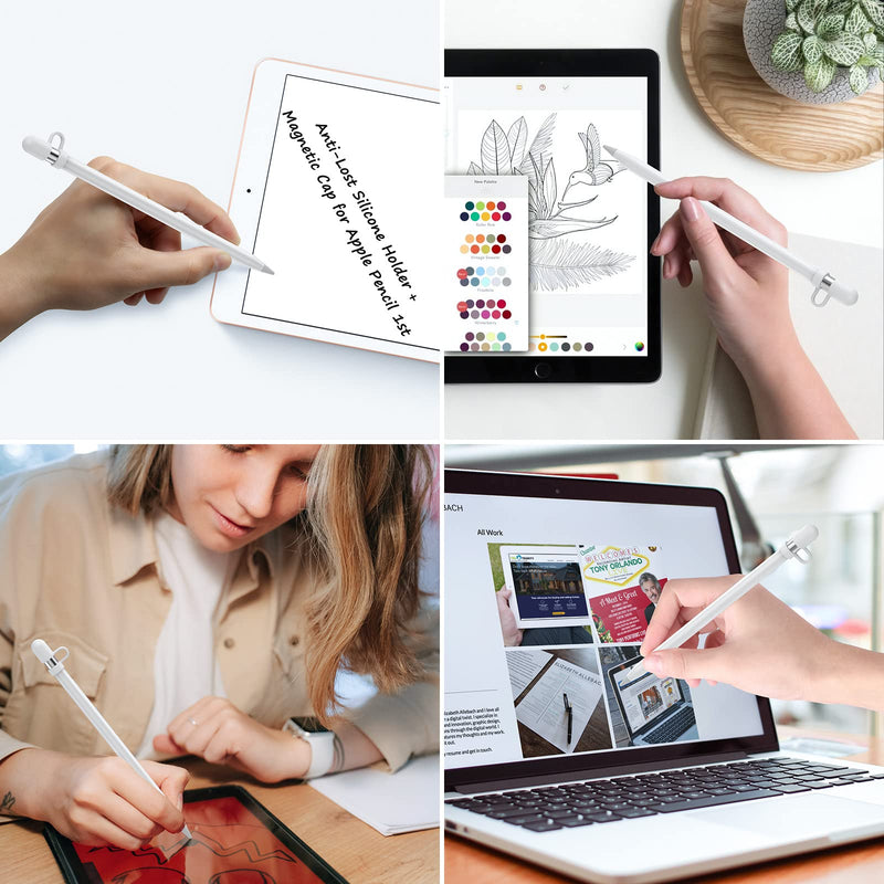 Apple Pencil Cap 1st Generation Magnetic iPencil Replacement for Apple Pen Top Stylus Cover AntiFall Silicone Holder for iPad Pro 10.5" 12.9" 9.7" for iPad 10 9 8 7 6 Air 3 Mini 5th White