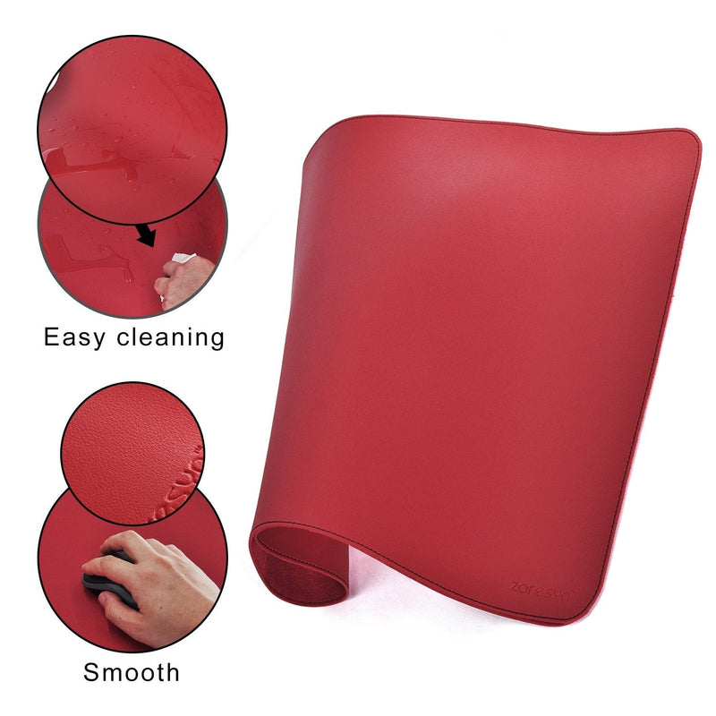 ZORESYN XL Large Mouse Pads (35"x16") - PU Leather Large Gaming Mousepad Desk Mat - Nonslip Base and Waterproof Desktop Keyboard Extended Mouse Mat (Red, X-Large) 90x40cm Red