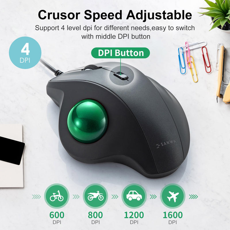 SANWA TB128GR Wired Trackball Mouse + GSKB066W Bluetooth Keyboard with Touchpad Set, Silent Click Roller Ball Mice, Multi Device Trackpad Keyboard, Compatible with Mac, Laptop, PC, Windows, macOS
