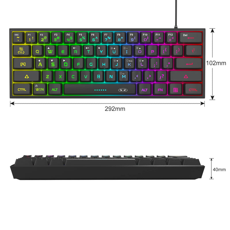 Mini 60% Gaming Keyboard, RGB Backlit 61 Key Ultra-Compact Keyboard, MageGee TS91 Ergonomic Waterproof Mechanical Feeling Office Computer Keyboard for PC, MAC, PS4, Xbox ONE Gamer(Black) Black