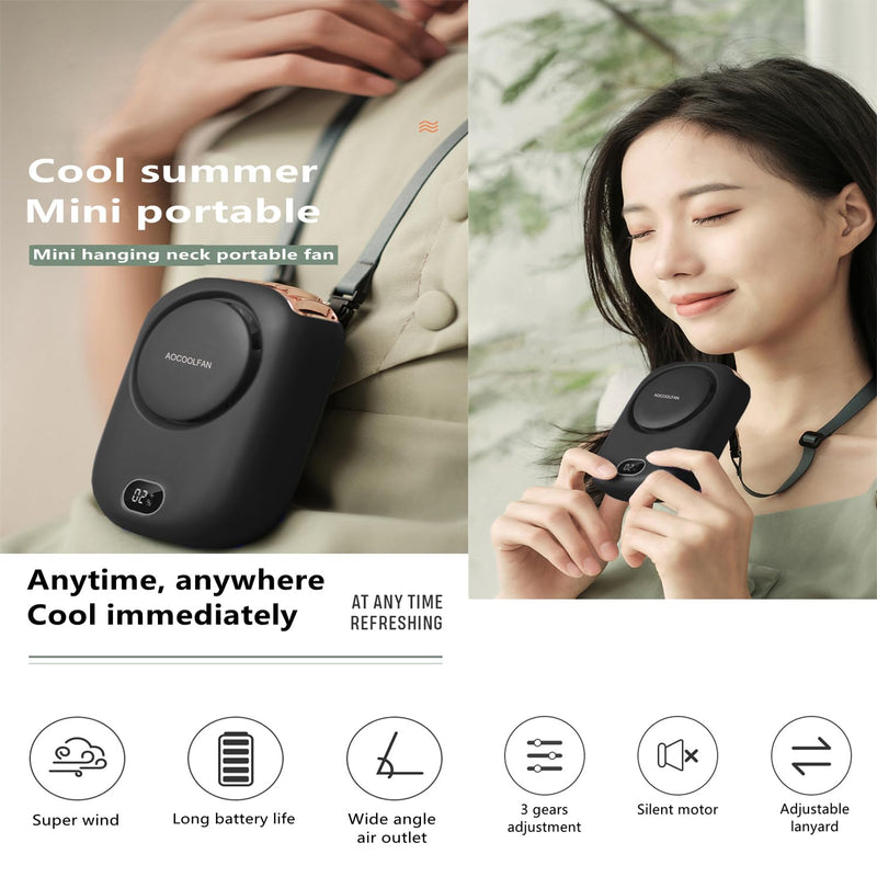 Portable Neck Fan, Handheld Mini Fan Small Personal Fan, Hand Held Fan USB Rechargeable Eyelash Fan for Kids Girls Boys Woman Man Home Outdoor Travel (Black) Black