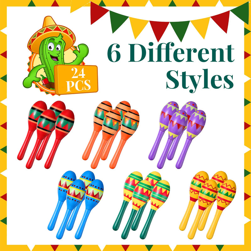 [AUSTRALIA] - Civaner 24 Pcs Mini Fiesta Maracas for Adults Cinco De Mayo Maracas Mexican Party Decorations 6 Designs Party Favors for Mexican Party Props, 4.92 x 1.38 Inch 