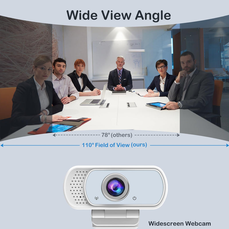 [AUSTRALIA] - Webcam with Microphone,Webcam 1080p White,USB Web Camera 110-Degree View Angle Computer Camera,Webcam Tripod/Privacy Cover/USB C Adapter Include,Plug and Play for Video Conferencing 