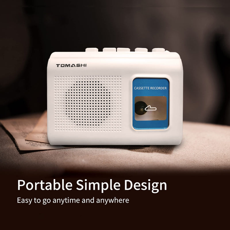 [AUSTRALIA] - TOMASHI Portable Cassette Player Tape Recorder with Built-in Speaker,Microphone,Headphone Jack-, 4.57 x 3.54 x 1.38inch white 