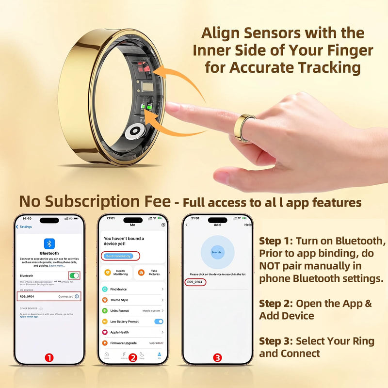 Smart Ring for Women & Men, Slim Fitness & Health Tracker, IP68 (Gold, #9) | 24/7 health tracking, Sports Tracking, Skin temperature, Sleep, Heart rate, SpO₂, HRV, IP68 Waterproof & No Subscription Gold