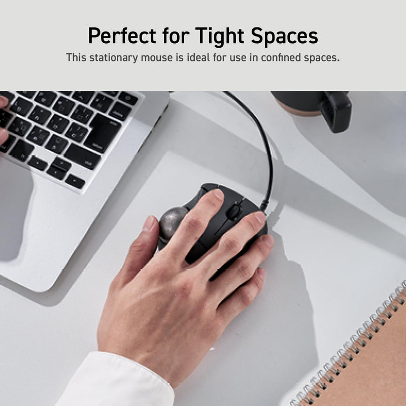 ELECOM Ergonomic Comfort Design Trackball IST Wired USB-A Connection, Smooth Tracking with Ruby Ball Bearing, 36mm Ball, Thumb Control, Compatible for Windows, PC, and Mac Black (M-IT10URBK)