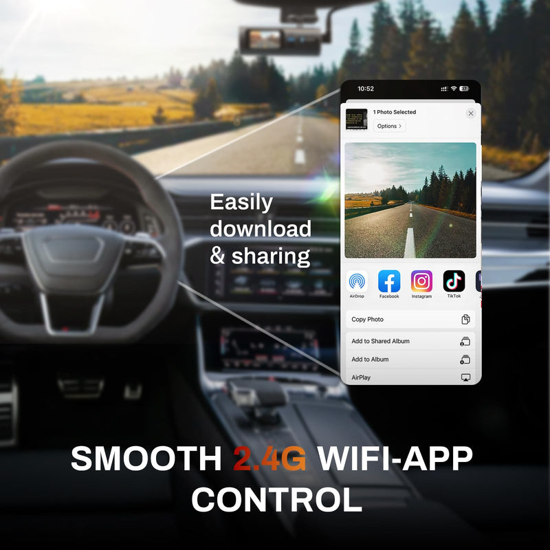 Dash Cam Front, 2.5K 1440P HD Dash Camera for Cars, Smart Mini Dashcam with App, Built-in WiFi, 1.47" IPS Screen, 150°Wide-Angle, Night Vision, WDR, 24Hours Parking Mode, G-Sensor, Free 32G Card L3-2.5K