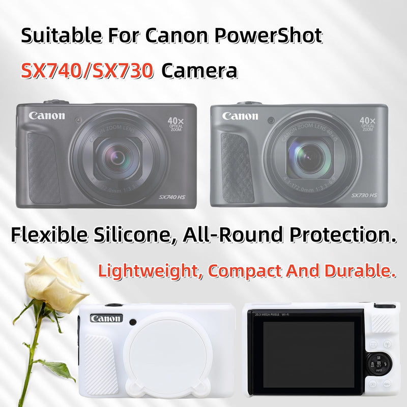 [AUSTRALIA] - Camera Case for Canon PowerShot SX740/ SX730 Digital Camera,SX740 HS Case, Soft Silicone Protective Case Removable Lens Cover,Comes with 2 Screen Protectors and 1 Wrist Strap. (White) White 