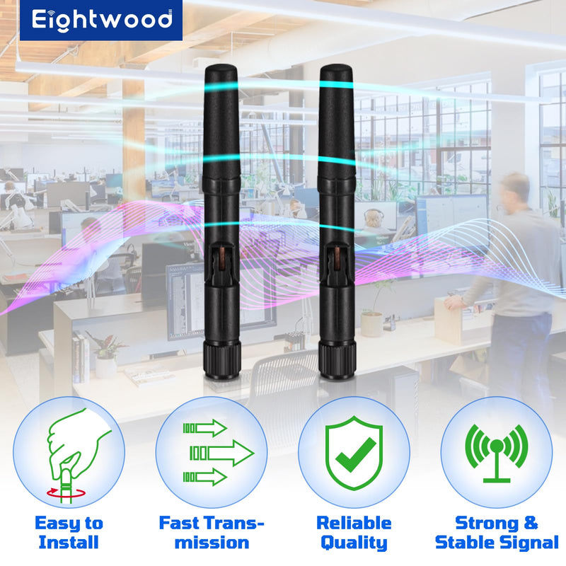 Eightwood Small WiFi Antenna Dual Band 2.4GHz 5GHz RP-SMA Antenna (2-Pack) | WiFi Antennas for PC Desktop Motherboard, PCIe WiFi Bluetooth Card, Wireless Router, Back Up Camera 2-pack antenna