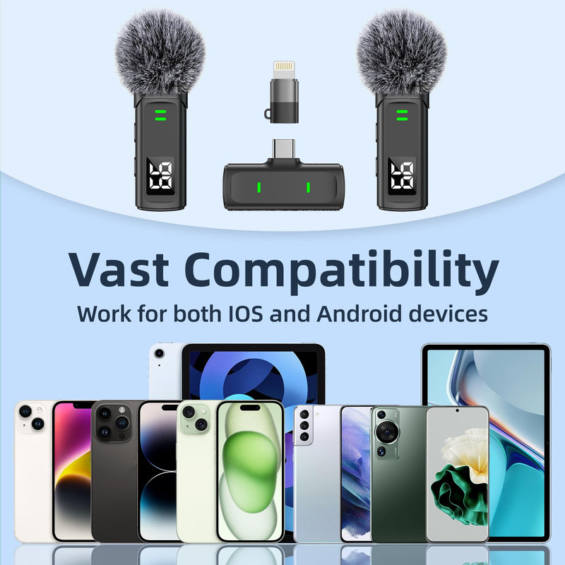 [AUSTRALIA] - Wireless Lavalier Microphone for iPhone 16 - USB C Phone Microphone for Video Recording with Noise Reduction Mini Mics 35H Charging Case 75FT Transmission Black TX-DM10B 