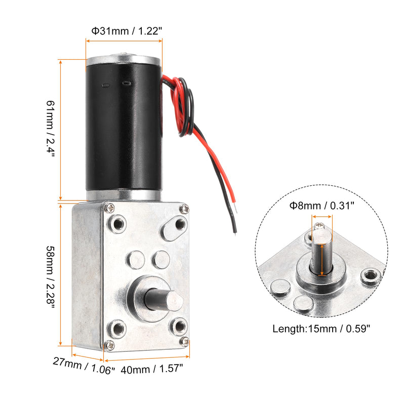 QUARKZMAN DC 24 V 200 rpm Reversible Worm Gear Motor Reducing Motor 8 mm D-Shape Shaft High Torque Gear Housing Reduction Electric Motor for Sweepers, Printers, Ovens