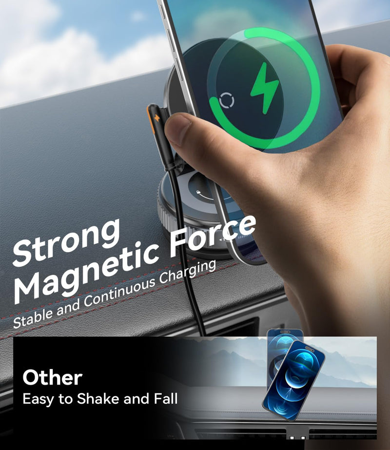 15W for MagSafe Car Mount Charger, Magnetic Wireless Car Phone Holder for iPhone 17 16 15 14 13 12 Pro Max, 360° Adjustable iPhone Charger for Car with USB C Car Charger Adapter Car Charger Mount With Adapter
