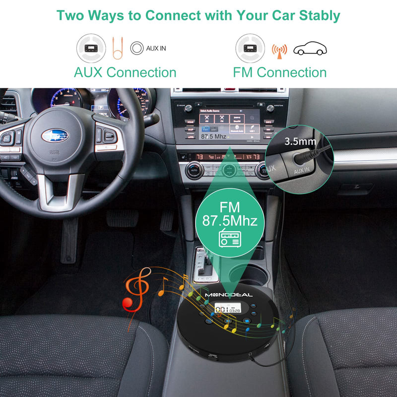 CD Player Portable, MONODEAL Portable CD Player with FM Transmitter, Rechargeable Player for Car for Home Travel with Anti-Skip Protection Compact Player with Headphones