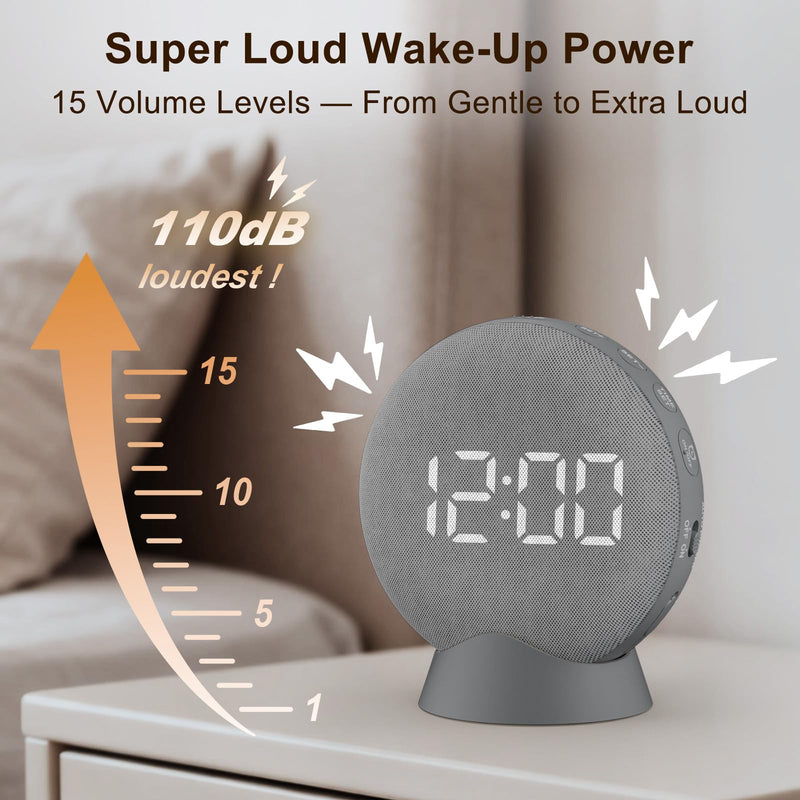 [AUSTRALIA] - SolaceRise Super Loud Alarm Clock for Heavy Sleepers: Vibrating Digital Auto-Dim Clock with Bed Shaker for Hearing Impaired - Portable Rechargeable Battery for Bedroom Travel Dorm - Gray 