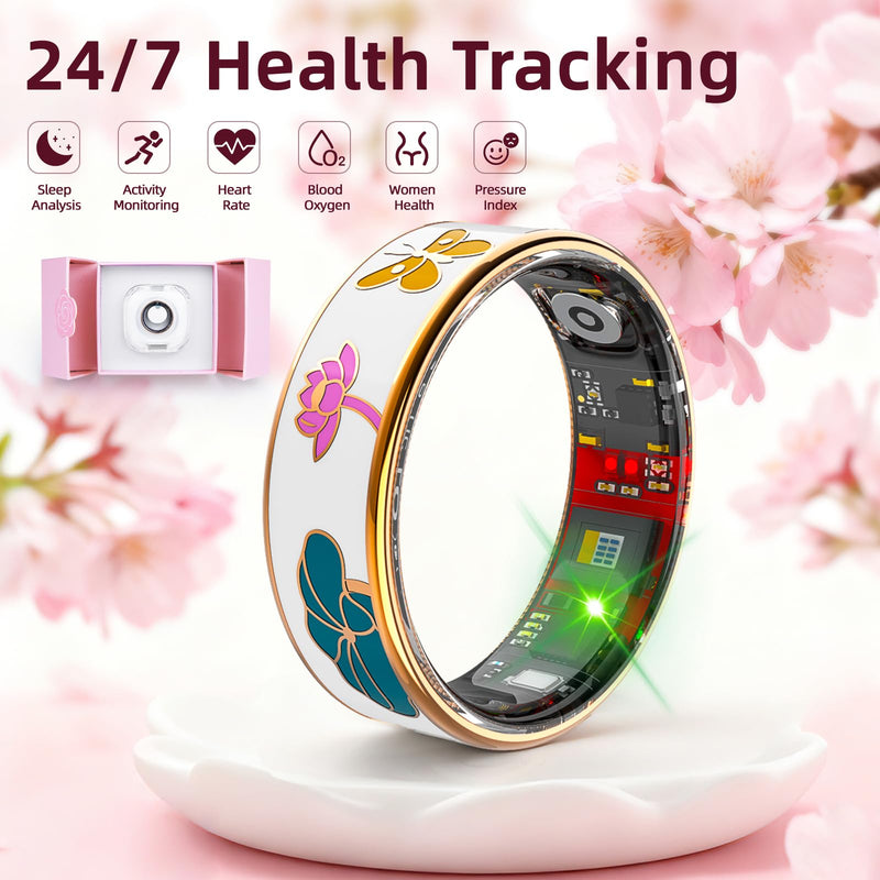Smart Ring Health Tracker, Men & Women, Featuring a Heart Rate Monitor, Sleep Tracker, 8 Exercise Modes, Step Counter, IP68 Waterproof(White, 9) White